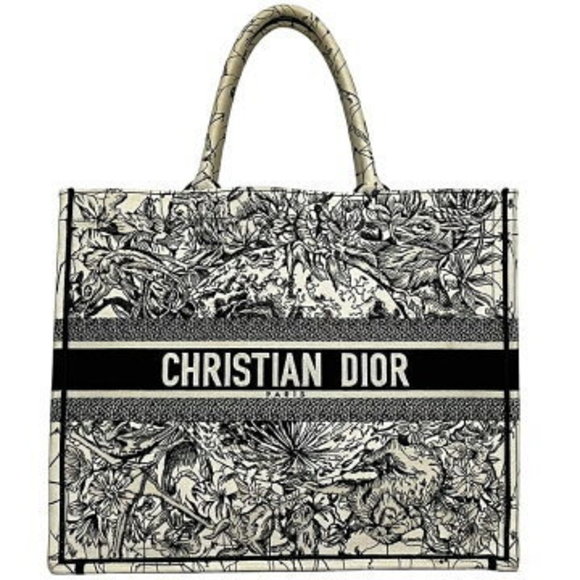 Christian Dior Book Tote Bag White Black Zodiac Embroidered holder Big - Picture 1 of 9